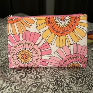 Clinique Pink Orange Flower Cosmetic Bag New